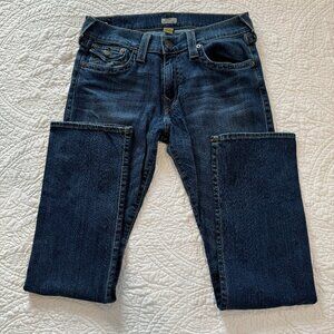 True Religion Ricky Straight Leg Mens Jeans Sz 33 Dark Wash Flap Pockets (1692)